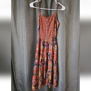 Her Excellency Vntg 70s Tiered Midi Button Front Sleeveless Floral Dress Sz M